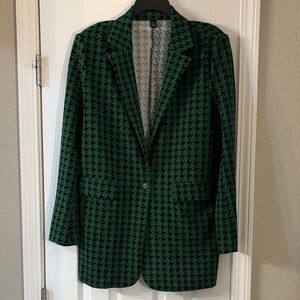 SHEIN Green and Black Houndstooth Blazer